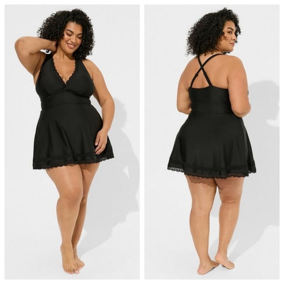 Torrid Wireless Mid Lace Trimmed Swim Dress With Brief 2X Mesh Lining UPF 50+ - Picture 2 of 12